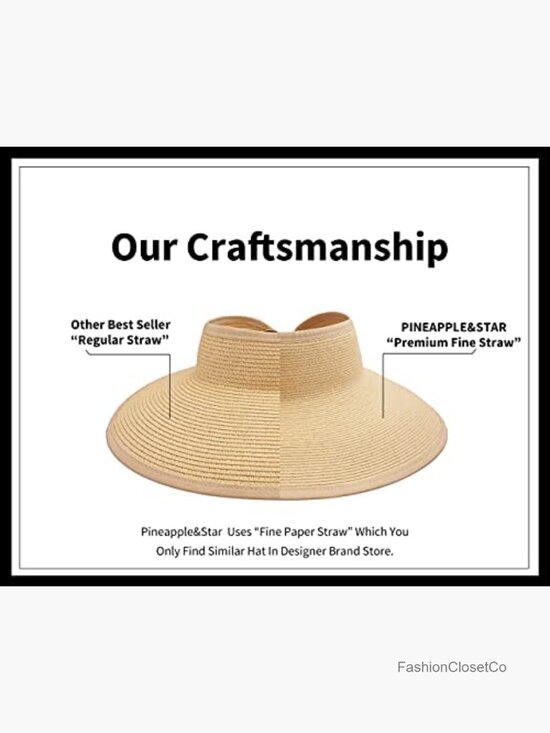UPF 50+ Wide Brim Sun Visor, Packable Straw Beach Hat main image 7